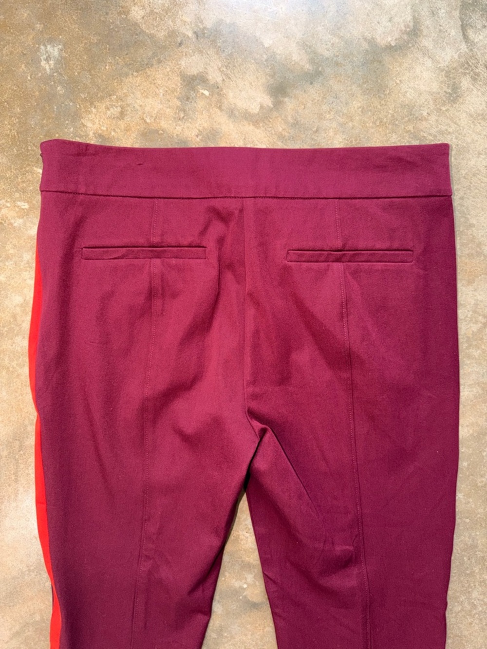 Anthropologie Burgundy Skinny Pants Red Side Stripe - Size 10 - Picture 9 of 14